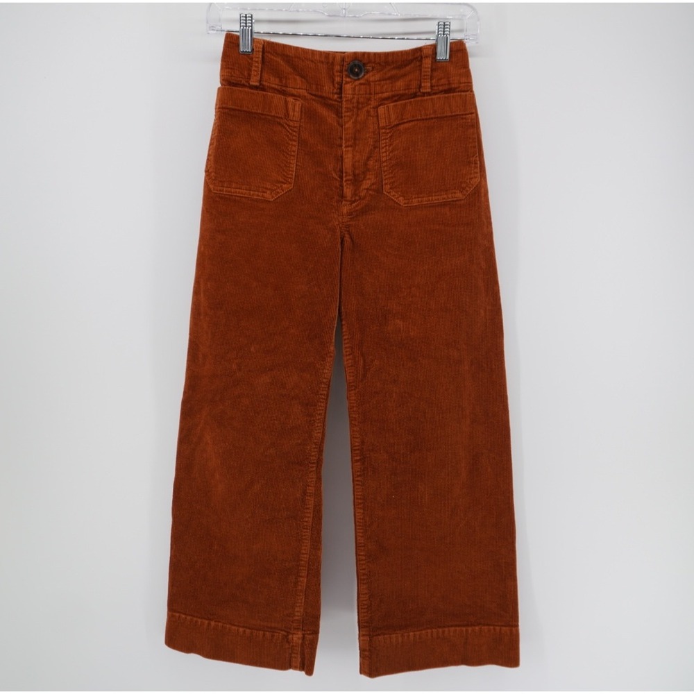 Maeve Anthropologie The Colette Corduroy Wide Leg Cropped Pants Rust Orange 25